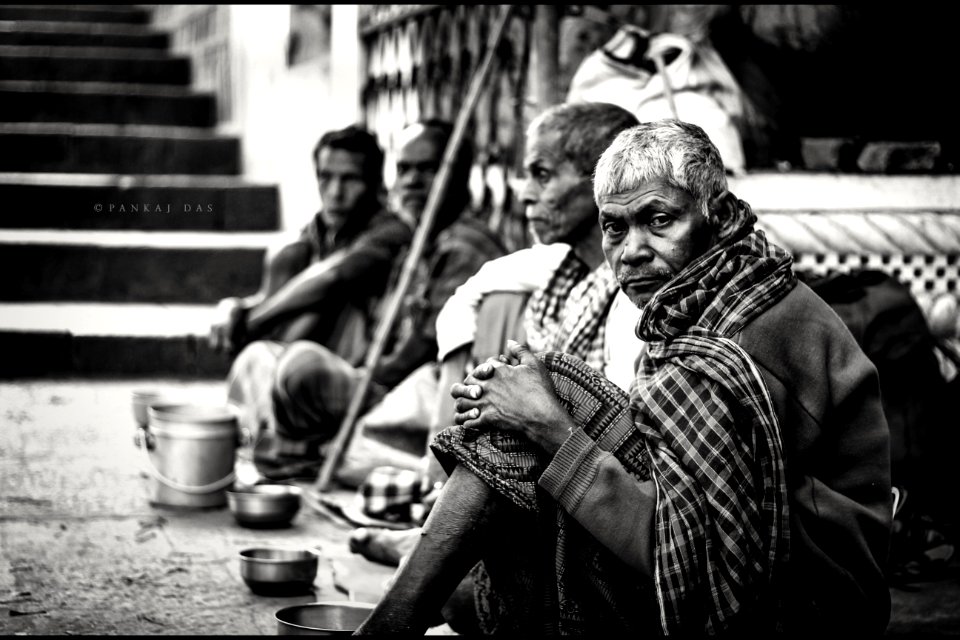 Down the stairs. : Grayscale