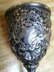 hand made stainless steel goblet with family crest