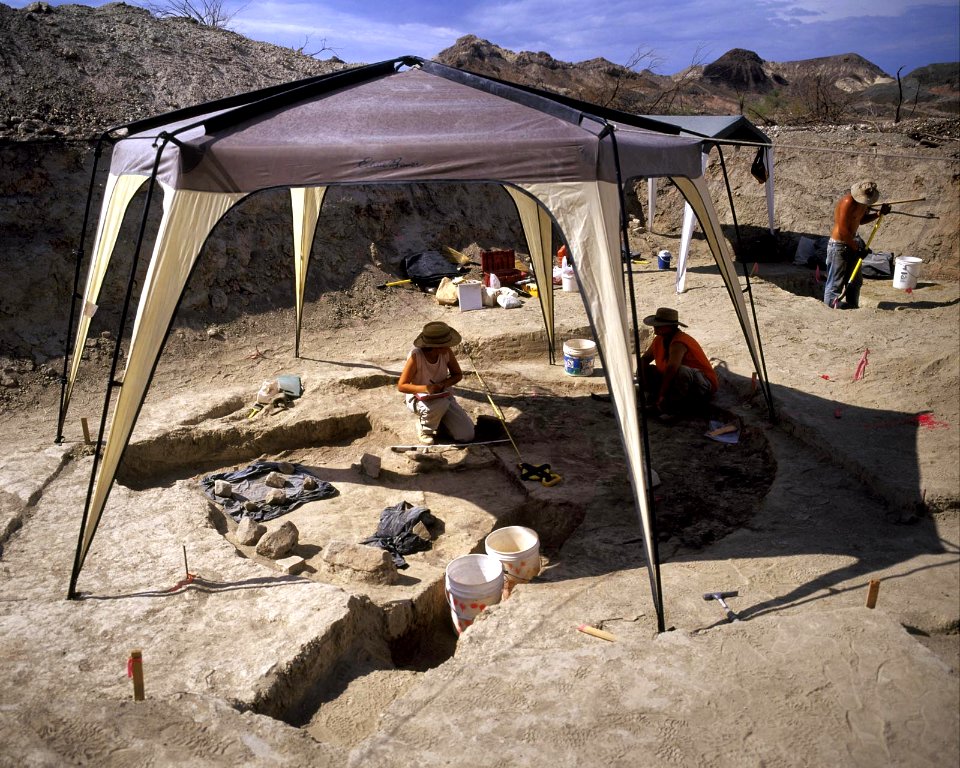 Views of an archeological dig near Lake Las Vegas. The dig is a pit house dating between 400 and 600 AD. It appears to be an Anasazi habitation structure.