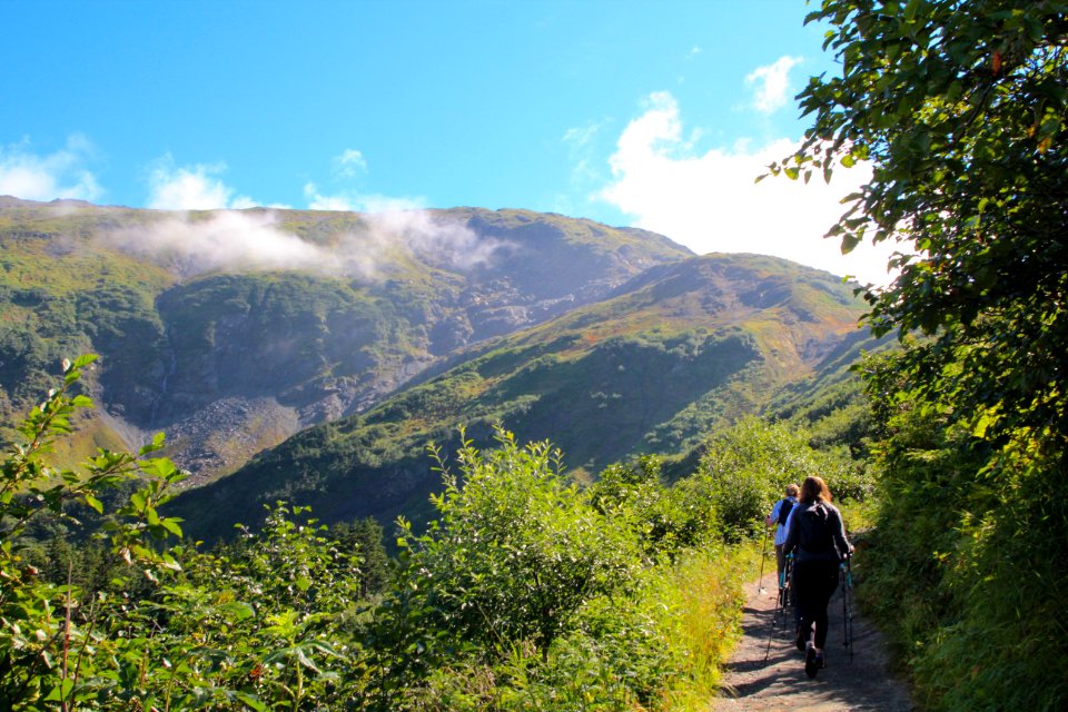 Hikers on Trail atop Mt. Roberts.