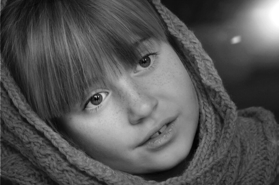 Face view black and white recording