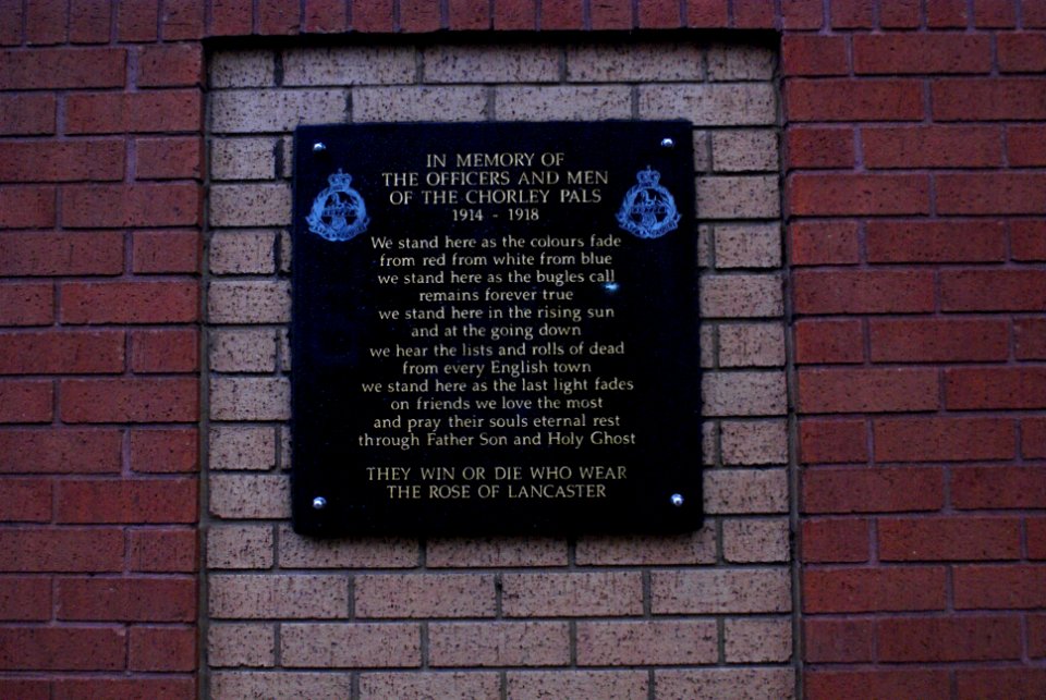 9th November 2015 Chorley Pals Memorial Plaque, Union Street, Chorley U.K.