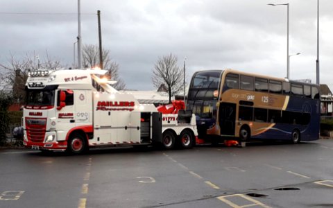 Gold Scania 15228 being recovered by Millers photo
