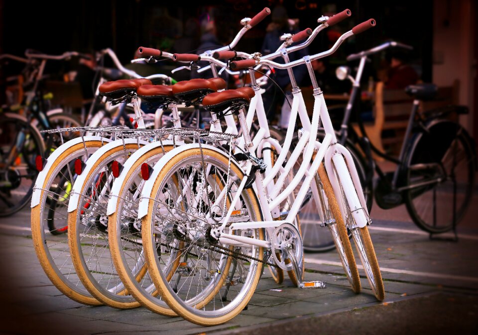 City bikes white stacked
