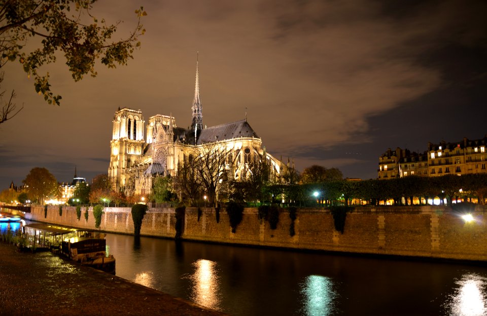 Cathedale Notre-Dame and the River Seine at Night, Paris, France