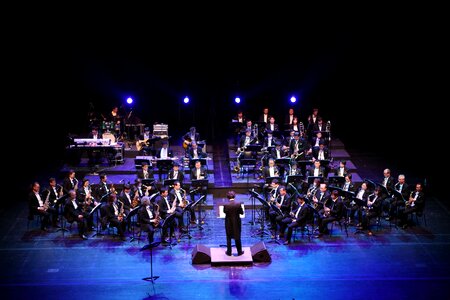 Saxophone big band separated by commas orchestra photo
