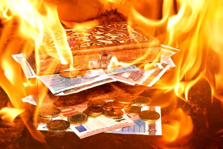 Fire paper money coins