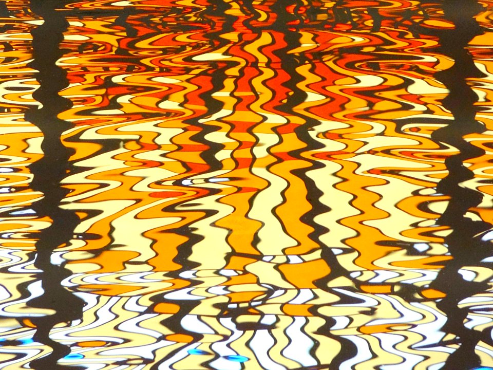 Musée de la Piscine, Roubaix : le reflet de l'une des deux verrières de la nef sur l'eau du bassin.