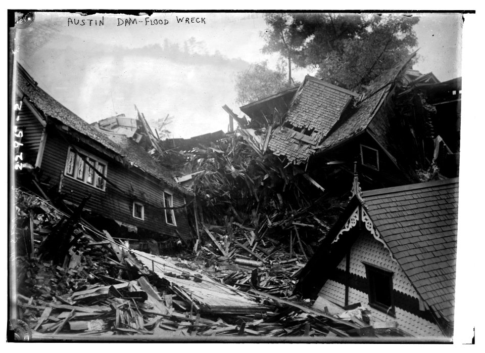 Austin-dam failure wreckage of buildings, 1911, Keating Township, PA