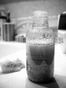 Shampoo bottle black white photo