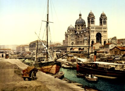 Cathedral and Quay de la Joliette, Marseille, France, ca. 1895