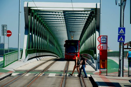 Tram on Old bridge - Bratislava