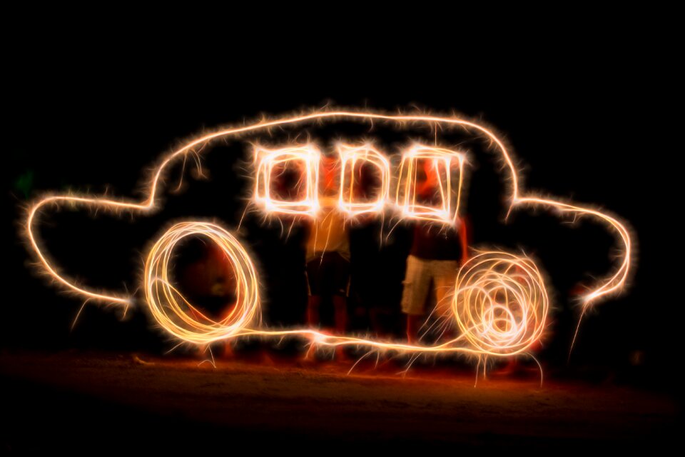 Fourth of july spark car outline