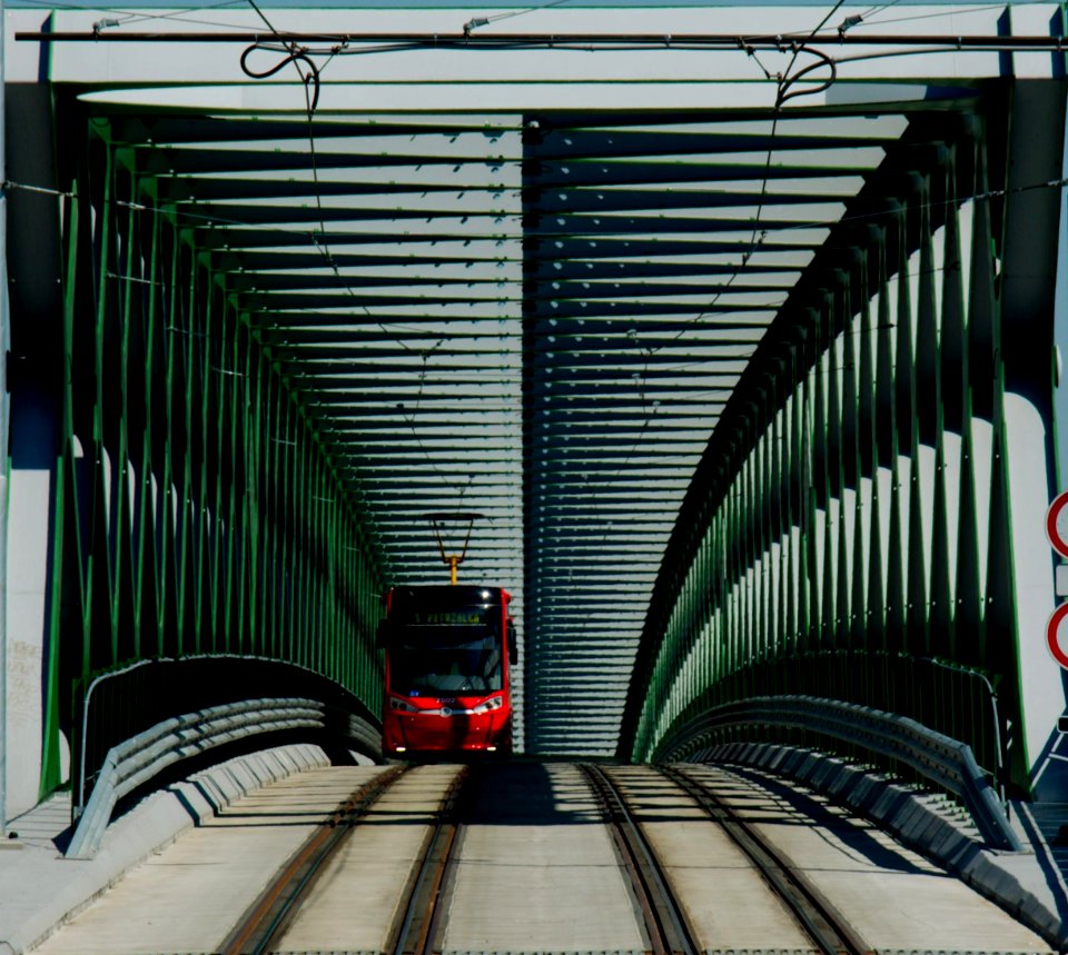 Tram on Old bridge - Bratislava