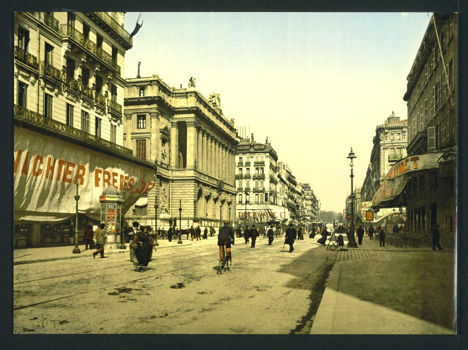 The Cannabiere (i.e., Cannebière) and the Bourse, Marseilles, France.