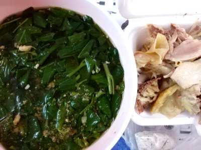 moroheya soup boiled chicken canh rau đay photo
