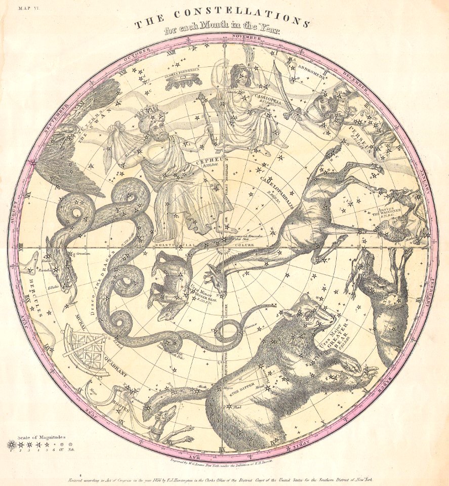 1856 Burritt - Huntington Map of the Stars ^ Constellations of the Northern Hemisphere - Geographicus - ConstNorth-burritt-1856