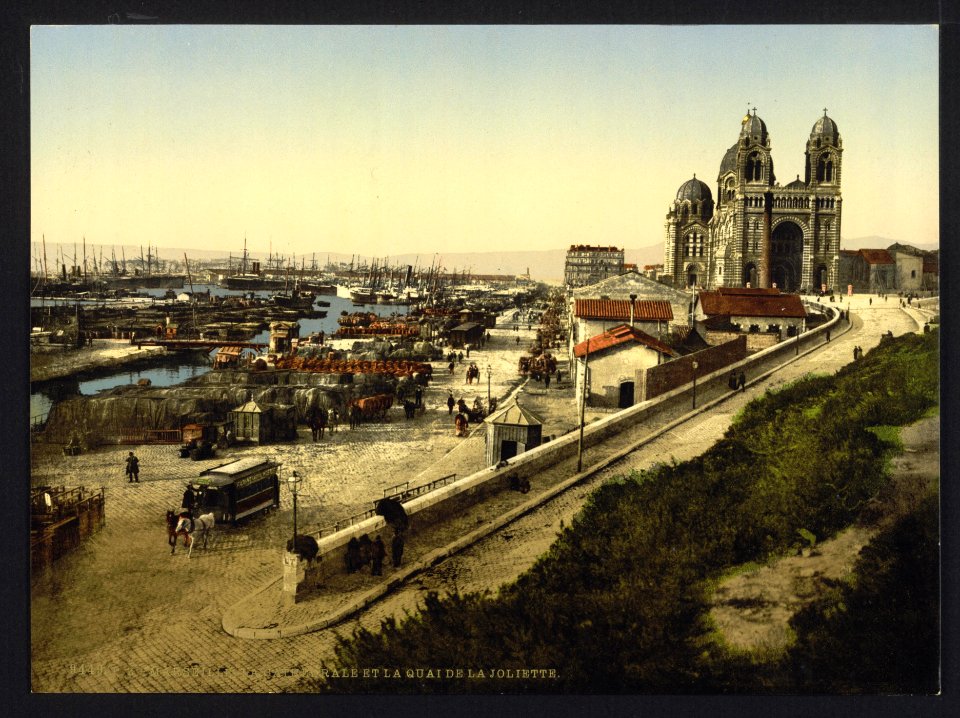 Cathedral and Quay de la Joliette, Marseilles, France.