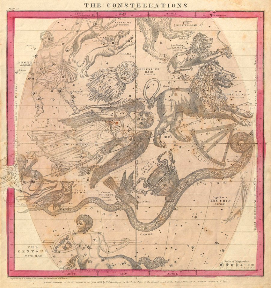 1856 Burritt - Huntington Map of the Constellations or Stars in June, May and April - Geographicus - AprMayJun2-burritt-1856