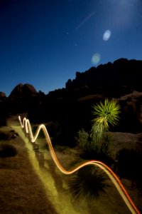 Light trails on the Skull Rock trail at Jumbo Rocks campground photo