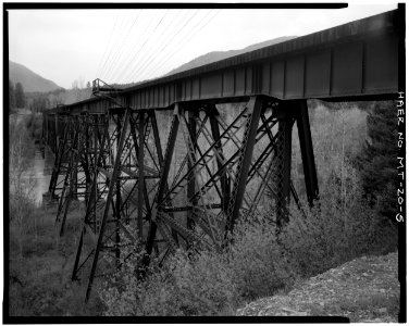 VIEW LOOKING SOUTHWEST, 3-4 ELEVATION - Coram Bridge, Spanning Flathead River, Coram, Flathead County, MT HAER MONT,15-COR.V,1-5