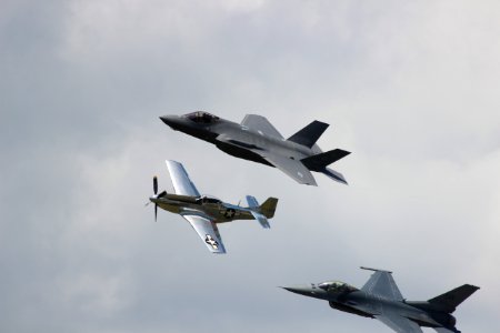 F-35, P-51, F-16 (left to right)