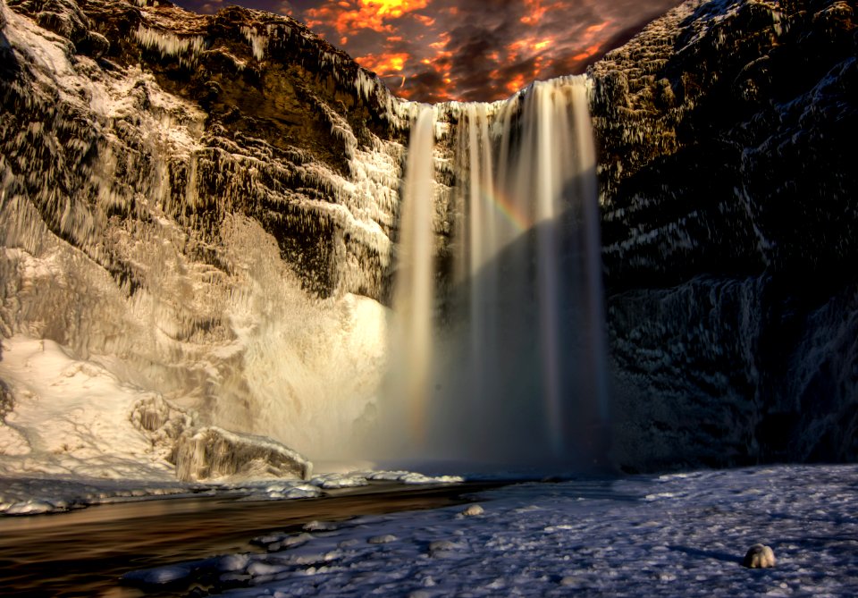Sunset at Skogafoss