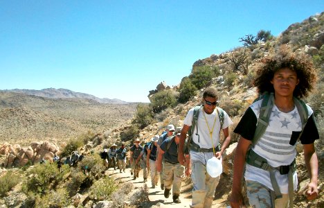 Youth Conservation Corps (YCC) interns hiking to the summit of Ryan Mountain photo