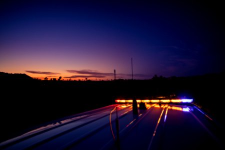 Sunset and ranger lights along Lost Horse Road