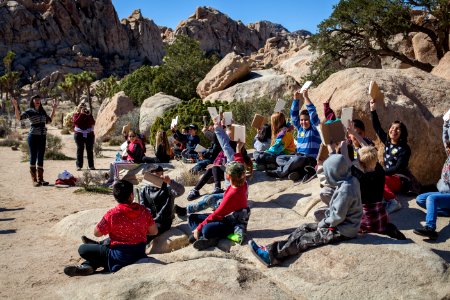 Artist in Residence Juniper Harrower with field trip photo