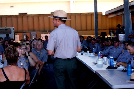 Park Employees Listen Attentively to Address by New Superintendent David Smith