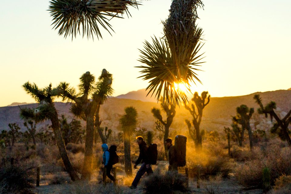 Climbers trekking home on the Barker Dam trail