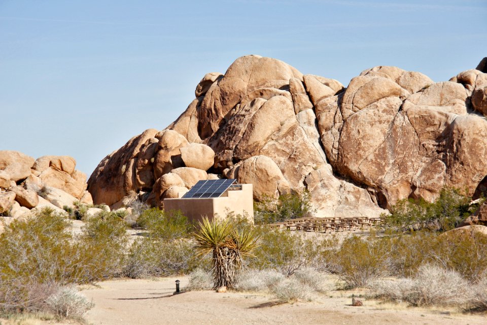 Indian Cove Campground amphitheater and solar panels; Twentynine Palms, CA