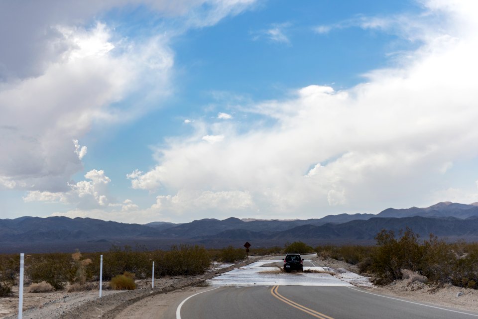 Flooding from monsoon rainfall in the Pinto Basin; Fried Liver Wash