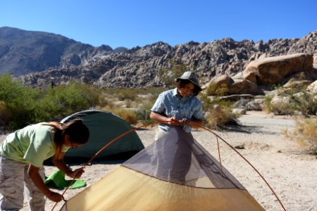 Setting up camp at Indian Cove Campground