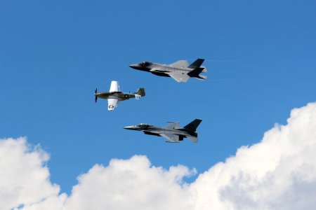 F-35, P-51, F-16 (top to bottom)