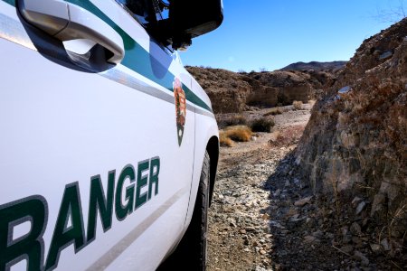 Park ranger vehicle on Black Eagle Mine Road