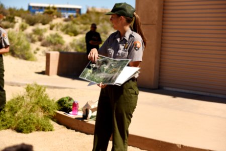 Ranger talking to students