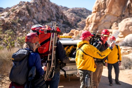 Joshua Tree Search and Rescue team members preparing for a training search