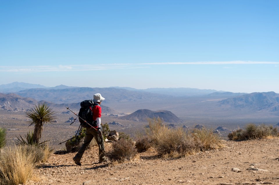 Hiker at the summit of Ryan Mountain
