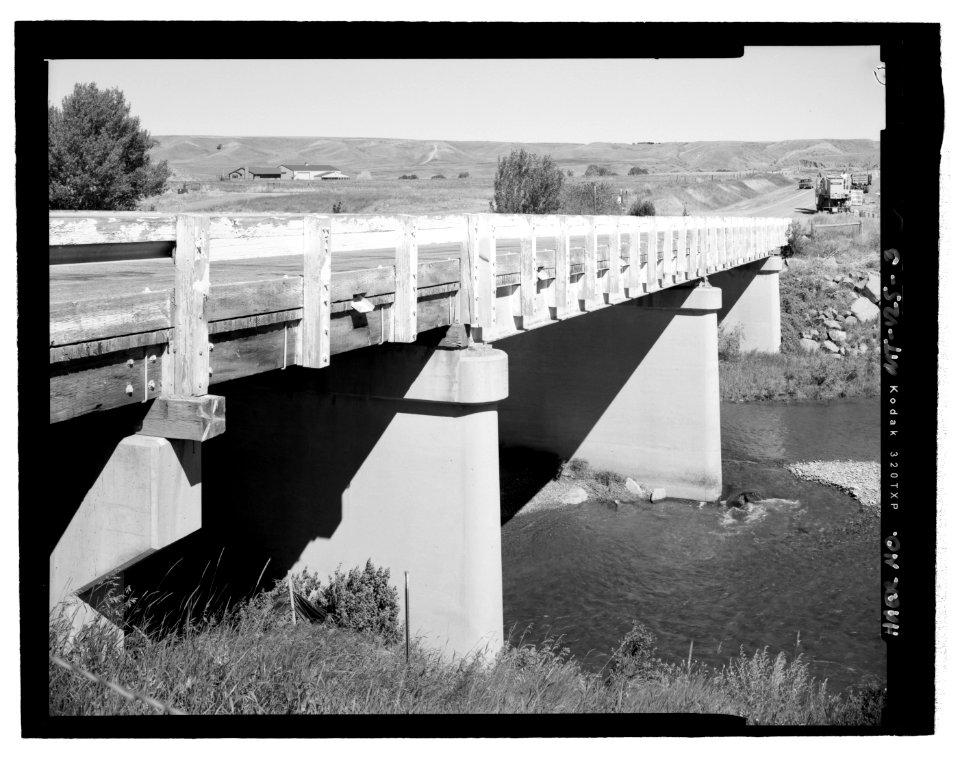 Three-quarters view; northeast side; view to west. - Belt Creek Bridge, Spanning Belt Creek on Highway 288, Waltham, Chouteau County, MT HAER MT-125-3