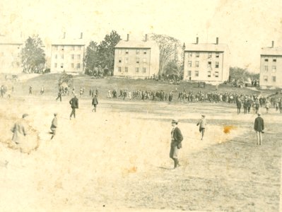 Baseball in front of the Latin Commons at Phillips Academy, 1899-1900 photo
