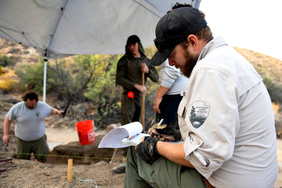 Park rangers performing archaeology surveys at Cottonwood Springs