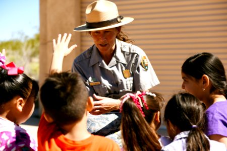 Ranger talking to students