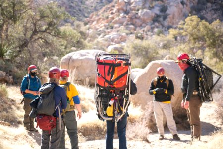 Joshua Tree Search and Rescue team members preparing for a training search