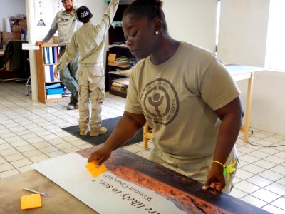 Youth Conservation Corp (YCC) interns work on exhibit fabrication for Cottonwood Visitor Center photo