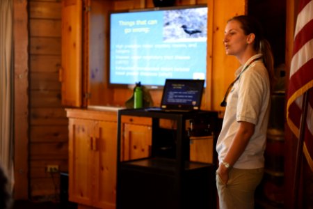 Biologist Tara Callaway speaks to students