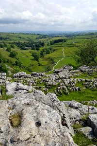 Looking down the valley from the top of Malham Cove photo
