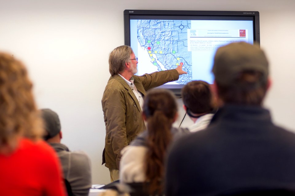 Dr. Cameron Barrows Discusses Reptile Biodiversity Hotspots During a Presentation to Interpretive Rangers About Climate Change Impacts