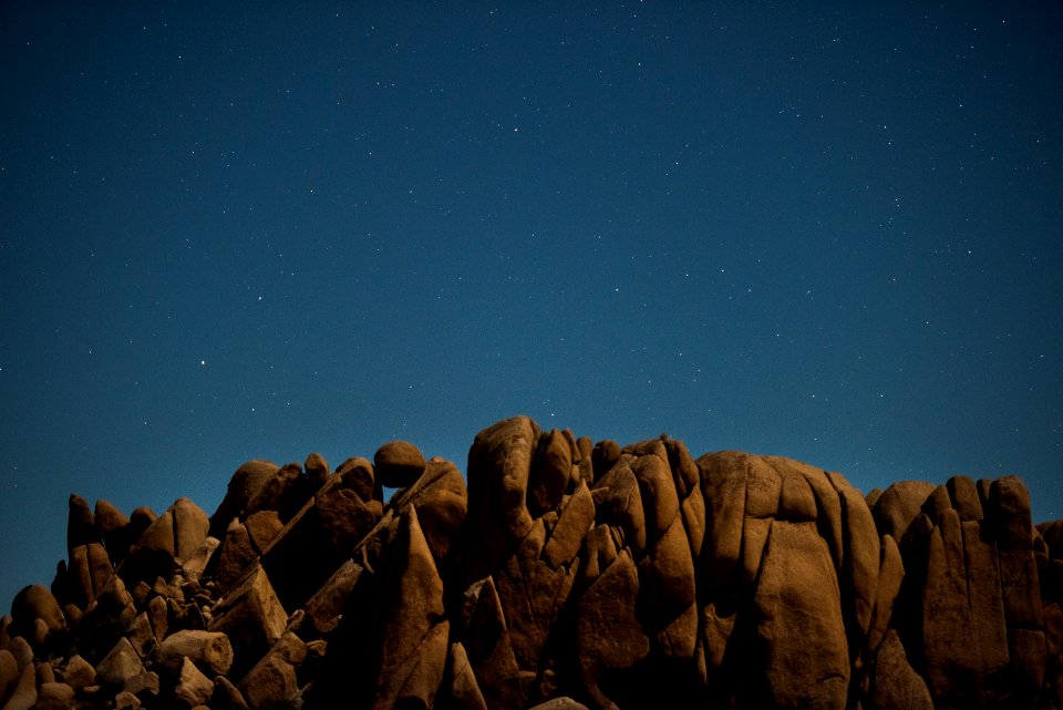 Moonlit rock formation in Jumbo Rocks Campground
